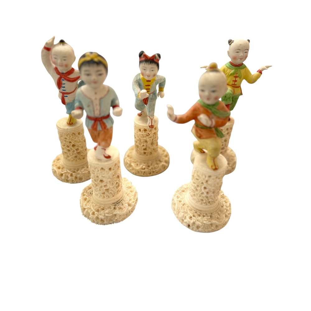 Vintage Set of 5 Chinese Children Porcelain Figurines Hand Painted 5.5"